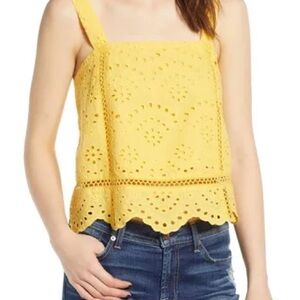 7 for All Mankind Women's Yellow Eyelet Cropped 100% Cotton Tank Size L